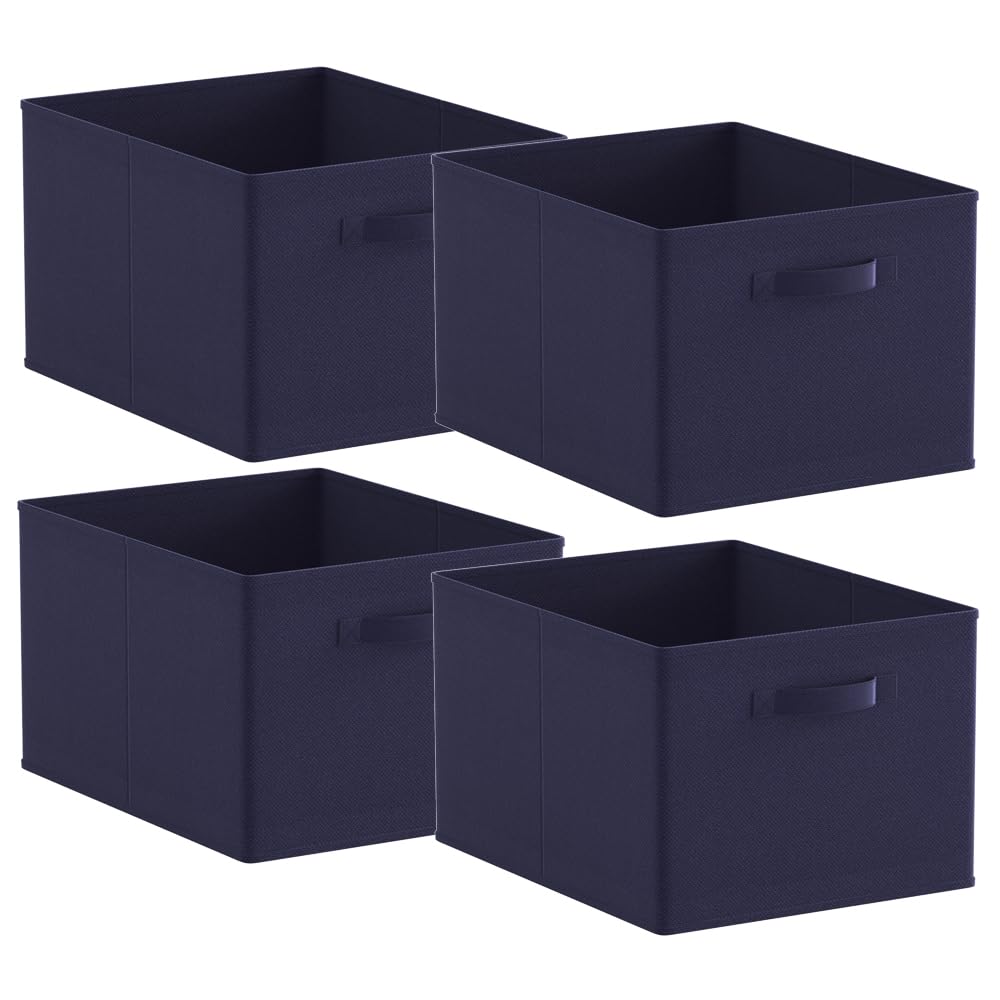 Homullel Foldable Storage Cube Boxes Set of 4 Dark Blue, Storage Unit Box with Handle, Collapsible Storage Bins Organiser for Shelf Closet Organization — image 1