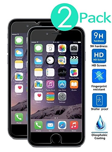 [2-Pack] iPhone 6 PLUS Tempered Glass Screen Protector Anti-bubble Anti-scratch & Anti-fingerprint 0.3mm Ultra Thin 9h Hardness 2.5d Round Edge
