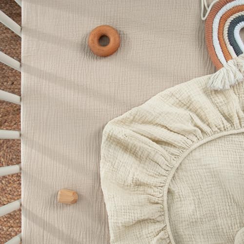 Image of lulumoon Mini Crib Sheets Muslin: Soft Cotton Fitted Mini Crib Mattress Sheets for Boys and Girls 2Pack