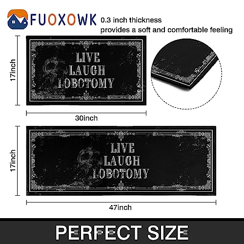 Fuoxowk Goth Kitchen Mat Set Of 2 - Non Slip Halloween Spooky Kitchen Rugs Black Goth Rug Skull Witchy Rug For Home Kitchen - Live Laugh Lobotomy Sign - Halloween Gothic Kitchen Decor Accessories thumb #5