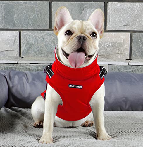 BabyDog Dog Vest Coat with Fleece Lining, Harness with Ring, Adjustable Zipper Sleeveless (M, 199 Red) - Image 2