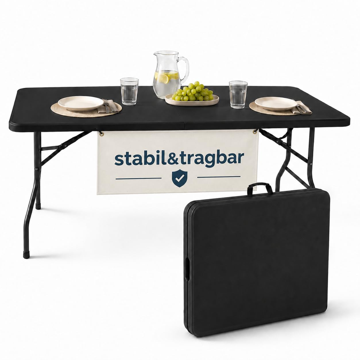 Arttribute Klapptisch 180x74x74 cm, Gartentisch klappbar, Schwarz | Schnell einsatzbereit, leicht zu transportieren, ideal für Buffet, Party und Veranstaltungen