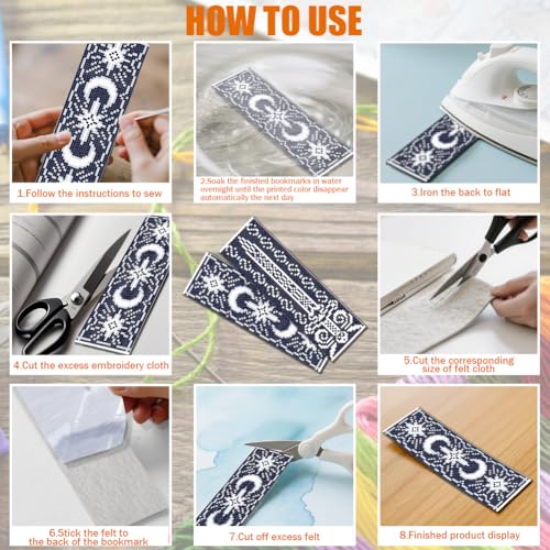 Image of FREEBLOSS 6 Set 11CT Cross Stitch Bookmarks Kit Dragon Elements Stamped Cross Stitch Kit DIY Embroidery Bookmark Set with Instruction for Adults Beginners 20x6cm /8x2.4inch