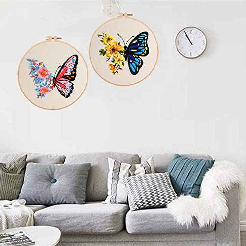 Image of Konrisa Embroidery Starter Kits with Butterfly Flower Pattern, Stamped Cross Stitch Kits for Beginners Adults DIY Sewing Include Embroidery Hoop Embroidery Fabric Threads and Needles,Set of 2