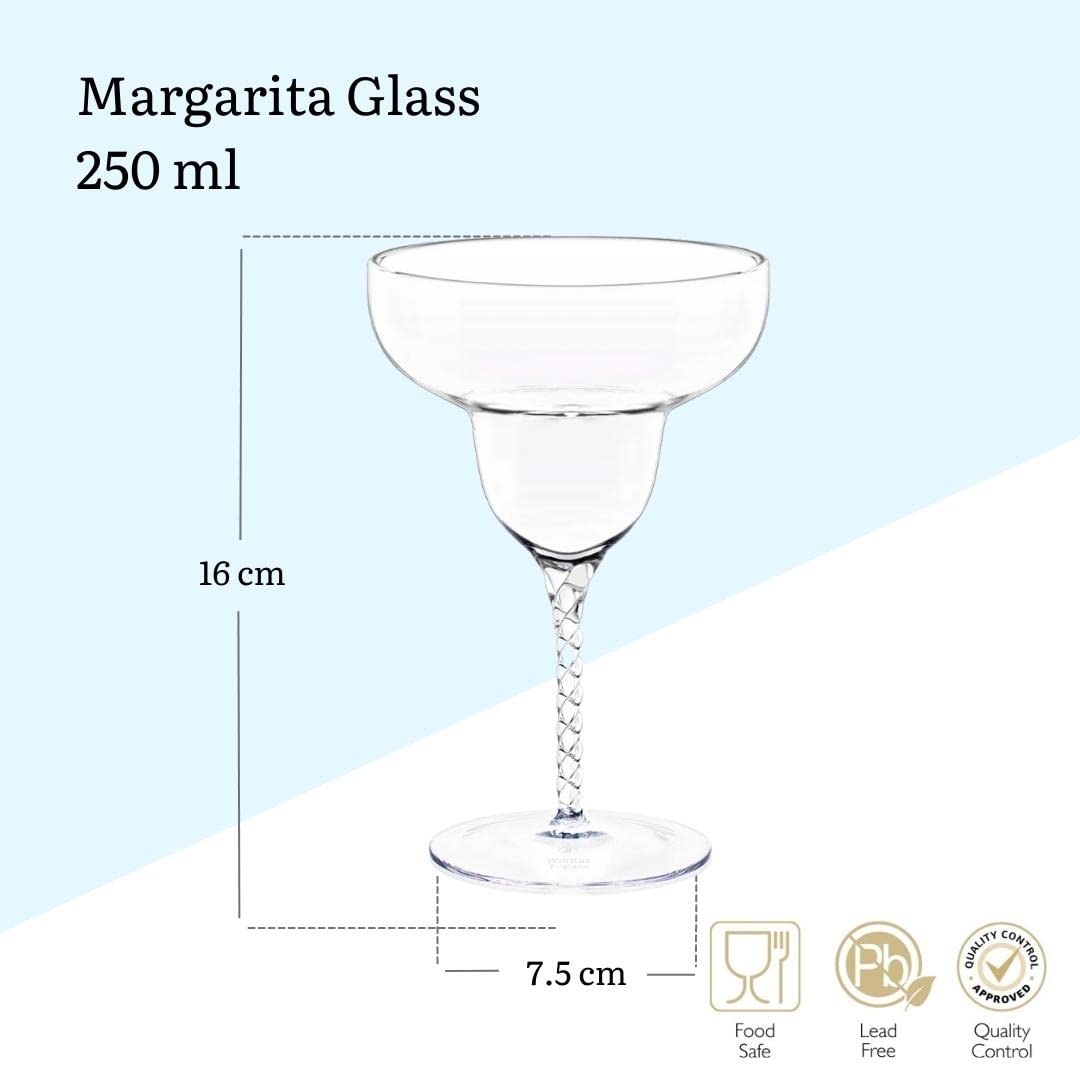 Wilmax - Verres à margarita faits main - Lot de 2-250 ml - Verres à cocktail, à boire, à champagne, à long drink - Accessoires à cocktail