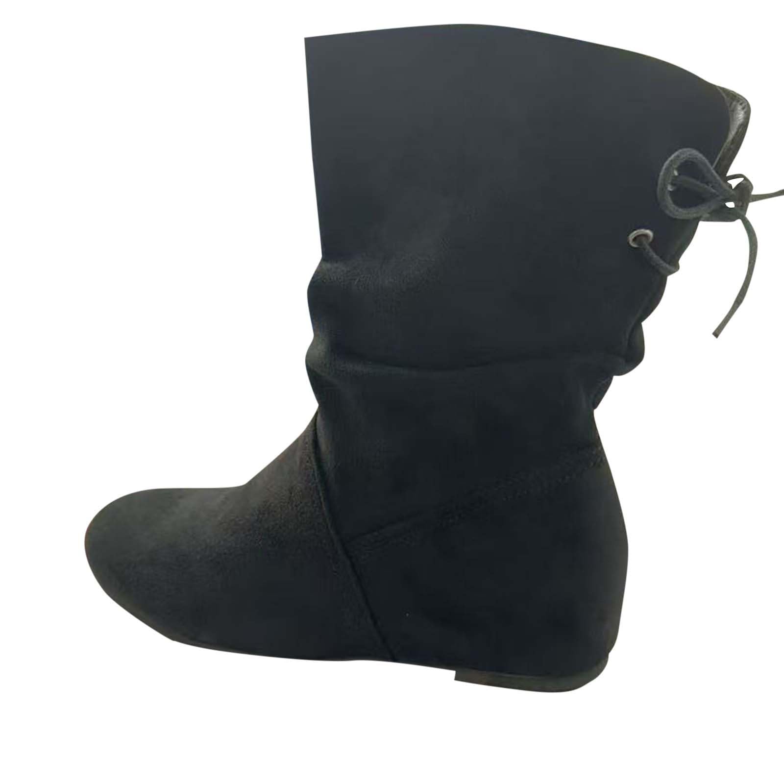 Womens Slouch Mid-Calf Boots Suede Wide-Calf Booties Flat Heel Casual Winter Fashion Western Boot