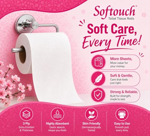 Image of Softouch 3 Ply Toilet Tissue Roll Family Pack 6-in-1 | 960 Pulls | 160 Pulls X 6 Rolls | Soft And Highly Absorbent Toilet Paper | 100% Natural Virgin Cellulose Fiber