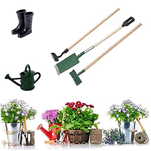 NaisiCore Puppenhaus-Zubehör-Set Mini Simulation Bench Lampe Gießkanne Schuhe Farm Werkzeuge für die Dekoration – Bild 6