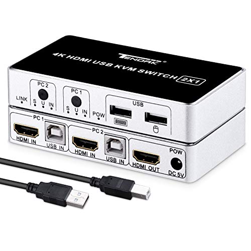 Tendak HDMI KVM Switch, 4K 2 Port KVM Switch Keyboard Mouse Switcher Include