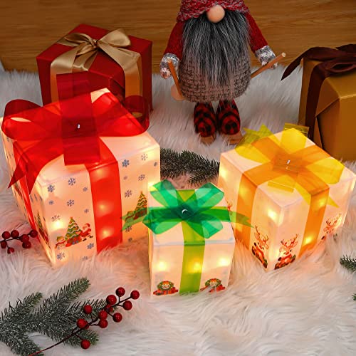 Set of 3 Christmas Decorations Lighted Gift Boxes, Gift Boxes (Large, Medium, Small) with 50 Mini Lights for Indoor Outdoor Christmas Tree Home Party Decor