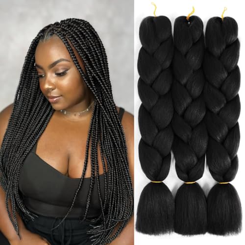 SuCoo Jumbo Braiding Hair Extensions High Temperature Fiber Crochet Twist Braids with Small Free Gifts 24inch 3pcs/lot(Black)