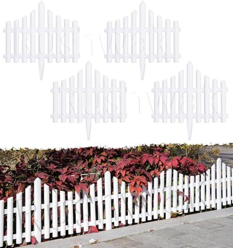 Image of Rushwak Garden Fence Outdoor (4 Panels - 5ft Total Running Length) Fence for Garden Fencing Plastic PVC Durable Easy Installation Decorative Picket Fence Border Edging for Lawn Pathway & Flower Beds