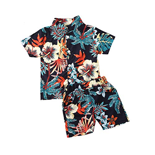 Toddler Baby Boy Hawaiian Shorts Set Button Down Floral Shirt Top+ Bermuda Shorts 2 Pieces Summer Aloha Outfits 6M-5Y (Red, 6-12M)