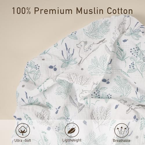 Image of Muslin Bassinet Fitted Sheets 2 Pack, Soft Breathable Cotton Baby Bassinet Mattress Sheet Set, 360 Elastic Snug Fit, Universal for Oval, Rectangle (Blue Deer, Pack N Play Sheets 2 Pack)