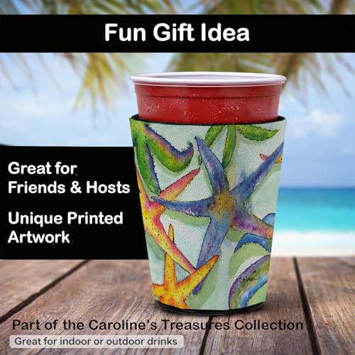 Image of Caroline's Treasures 8542RSC Starfish Red Cup Hugger Cup Cooler Sleeve Hugger Machine Washable Drink Sleeve Hugger Collapsible Insulator Beverage Insulated Holder