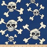 Alexander Henry Skullduggery Skull and Bones Fabric, Dark Blue Yard