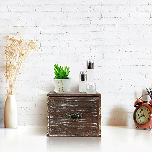 Office Desk Organizer With Drawers Dark Brown Vintage Square Wood Desktop Storage Box Workspace School Supplies Farmhouse Kitchen Countertop Makeup Storage Bins For Home Toiletries Supplies Vanity…… #TOP1