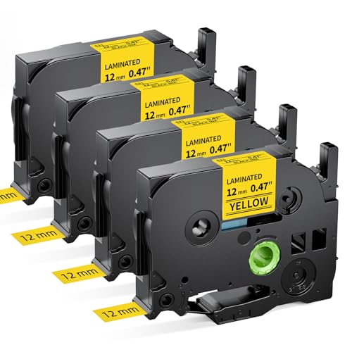 MarkField TZe-631 Gelb 12mm Schriftband Kompatibel mit Brother P-touch Bänder TZ-631 TZe631 0.47 Yellow Laminiert Beschriftungsband für PT-H107 H105 H110 H100LB E110VP D210 PT-1000, 4er-Pack
