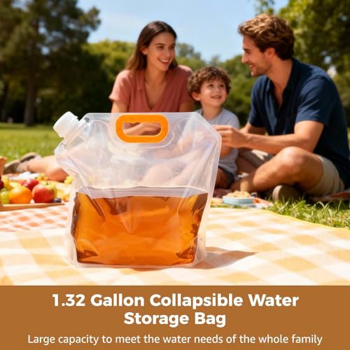 36 Piezas Bolsa Plegable de Almacenamiento de Agua 5 L / 1.32 Galón, Contenedores de Plástico Transparentes con Asa y Apertura Grande, Plegable y Reutilizable para Emergencias Camping, Senderismo, Mochilero miniatura 2