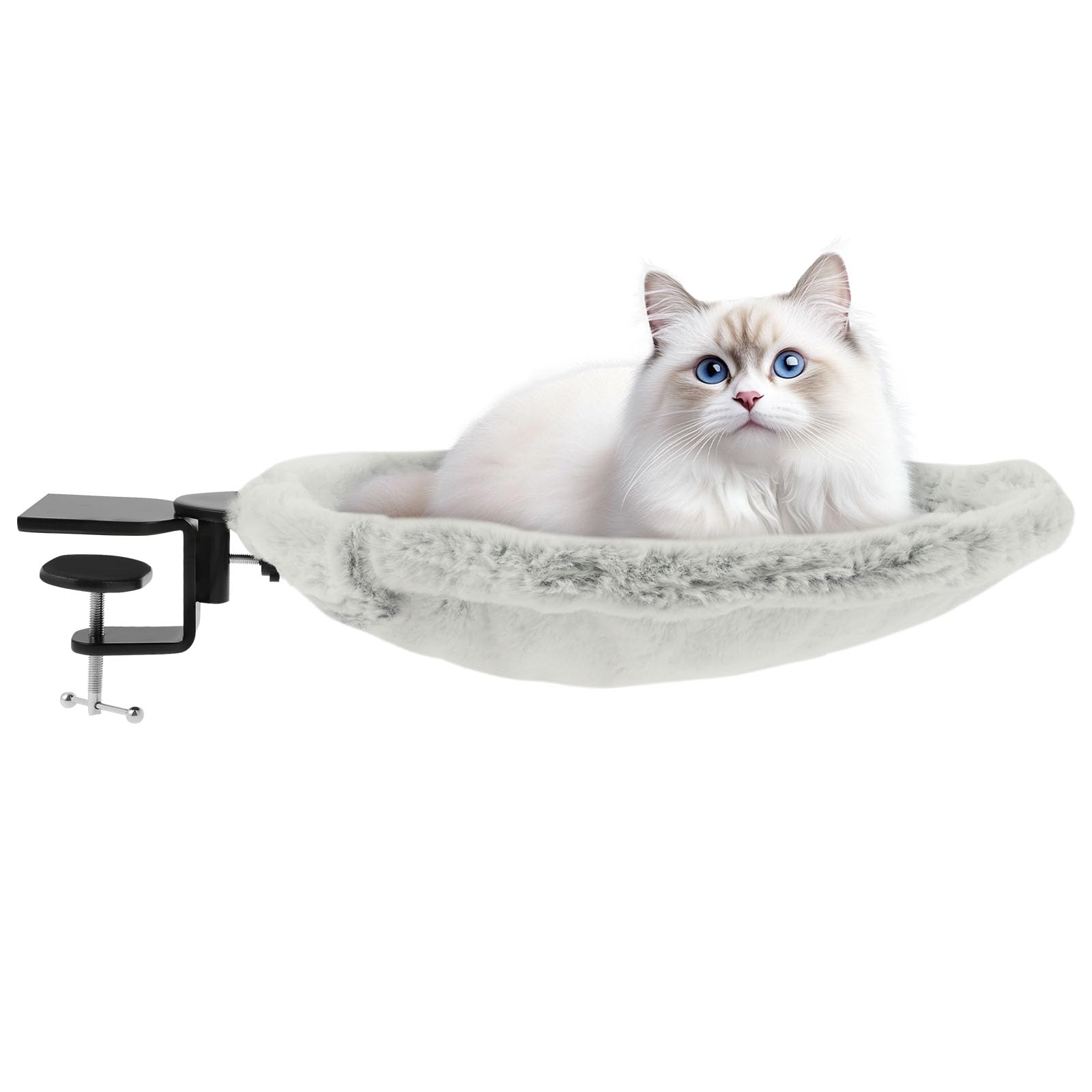 Hamac en peluche pour chat - Forte capacité de charge confortable - Lit de bureau pour chat - Support stable - Peu encombrant - Hamac de fenêtre - Lit suspendu pour chat jusqu'à 18 kg (gris)