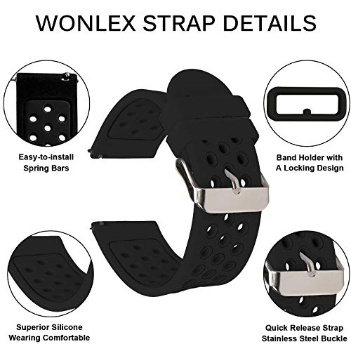 Universal 18mm 20mm 22mm 24mm Width Silicone Watch Band Replacement, Choose Size and Color (20mm, Black)