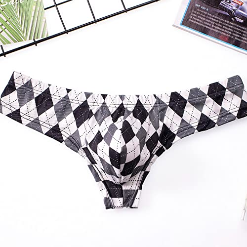 Men's Sexy Checkered Printed Ice Silk Underwear Sexy Breathable Gay G Strings Thong Bikini Lingerie4