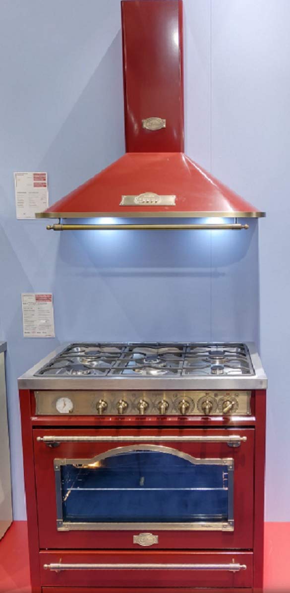 Kaiser Empire HGE 93555 RotEm czerwona/retro gazowo-elektryczna kuchenka wolnostojąca 90cm/ kuchenka typu range/ 115L / kuchenka z płytą grzejną gazową/ 4,5 kW WOK/piekarnik elektryczny /8 funkcji