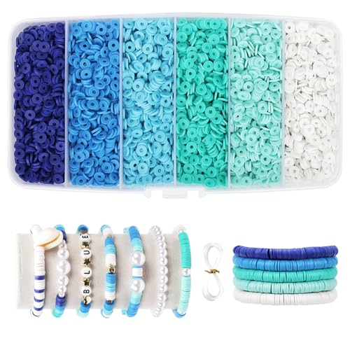 6000+Pieces Polymer Clay Beads 6 Colors Clay Beads for Bracelets Making Heishi Beads Friendship Bracelet Making Kit for Girl Women Adults (Blue)