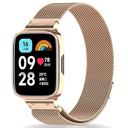 [YAJOJO] Redmi Watch 3 Active �Ή� ���؂ȃf�U�C���̌����p�o���h �ʋC���Ɩh���������˔������X�e�����X�����b�V���x���g ���C�o�b�N�� �ȒP�ȑ����ƒ����\�Ȓ��� �j�����p ���v�o���h �i���[�Y�S�[���h�j