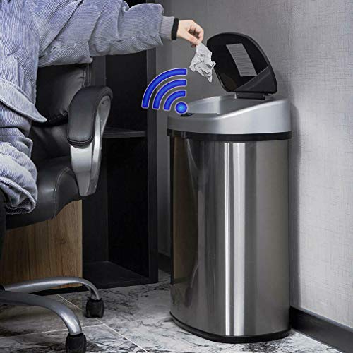 Touch-Free 13 Gallon Stainless Steel Trash Can for Home and Office