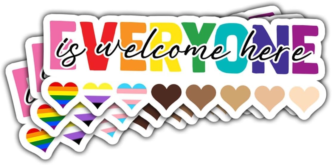 3Pcs Everyone is Welcome Here Sticker, Everyone is Welcome Here Pride Hearts Vinyl Sticker, LGBTQ Proud Stickers, Pride Love Rainbow Sticker for