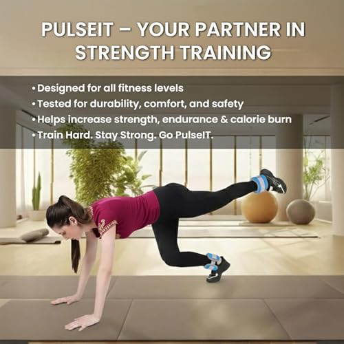 Image of PulseITWeightMax Adjustable Wrist & Ankle Weight Straps. Resistance Weight Bands with Secure Strap. Strength Training, Cardio, Rehab, Pilates & Physiotherapy- Unisex Fitness Gear Blue (2x1kg)