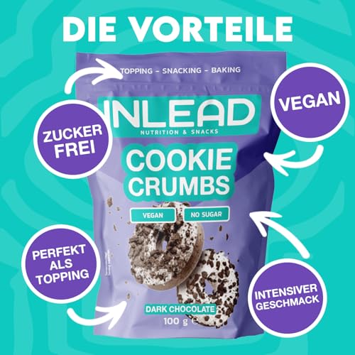 INLEAD - Cookie Crumbs | Zuckerfreie, aromatische Keks-Krümel | Perfekt zum Backen | Vegan & Zuckerfrei - 500g (Dark Chocolate - Dunkle Schokolade)