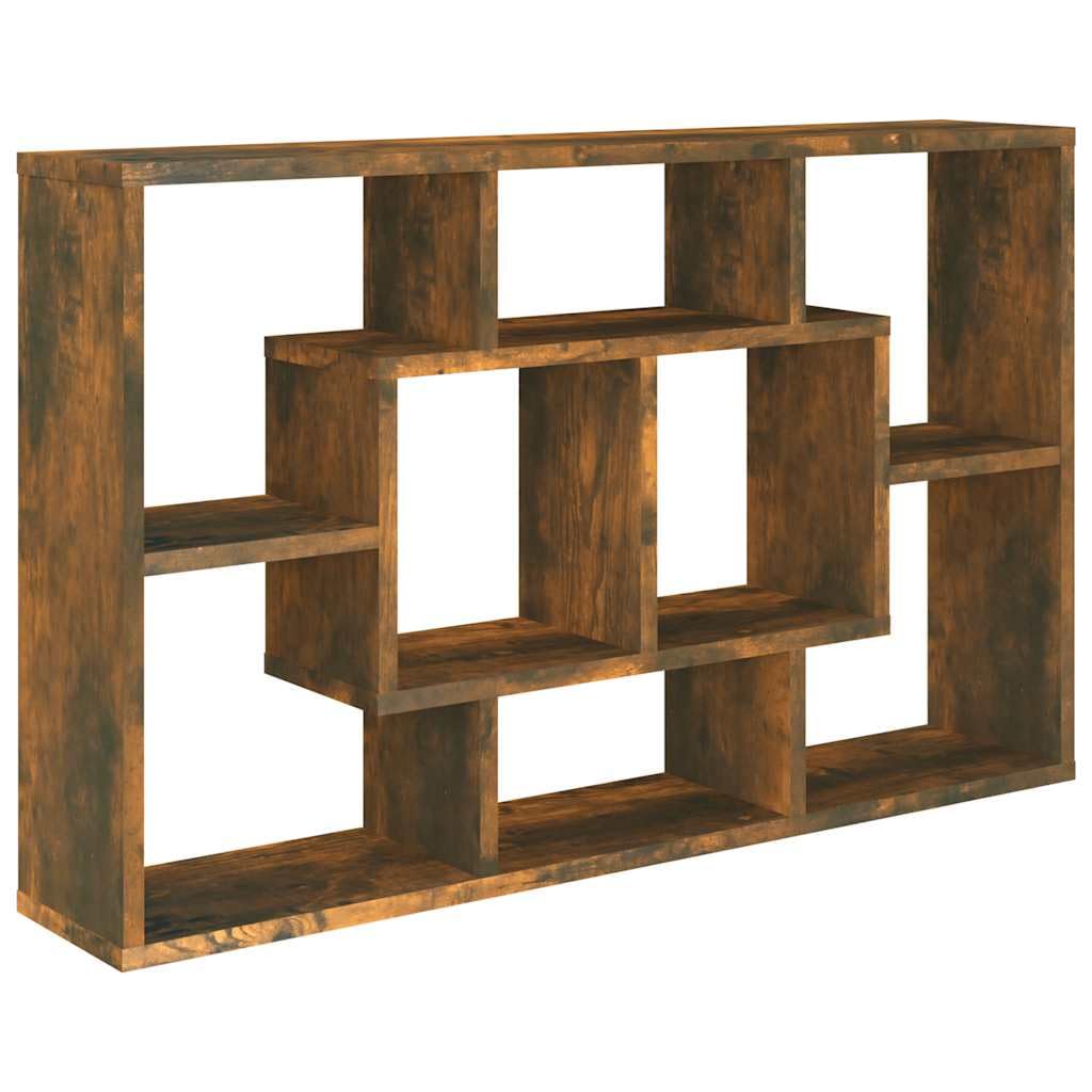 Générique Regał ścienny Dąb wędzony 85 x 16 x 52,5 cm z drewna inżynieryjnego, dekoracyjna półka ścienna z 8 przegródkami do przechowywania książek, czasopism i DVD, praktyczny design montowany na