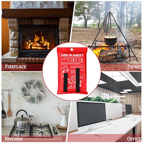 Image of Jerify 24 Pack Fire Blanket for Home Emergency - 47 x 47 Inch Kitchen Fire Suppression, Fiberglass Flame Retardant Protection and Heat Insulation (Red)