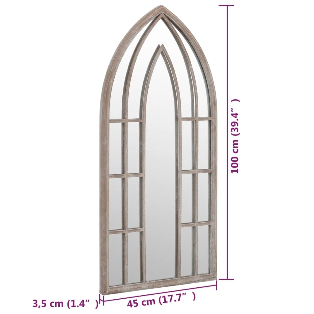 Miroir de jardin décoratif en fer 100 x 45 cm pour extérieur avec effet rouille, aspect vieilli, reflète la lumière et rend le jardin plus grand, avec trou pré-percé pour
