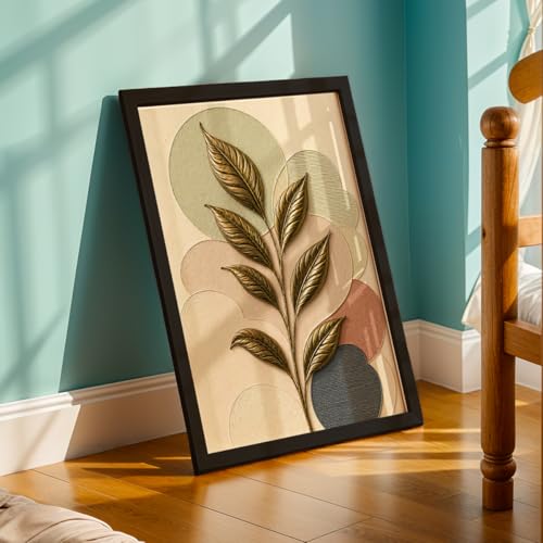 Image of NoWorries 3D Botanical Leaf Wall Painting with Frame Set of 1 | Premium Textured Gold Leaf Artwork, Modern Abstract Nature Wall Decor for Living Room, Bedroom, Office and Home Decoration (3d Art-11,13x19inch)