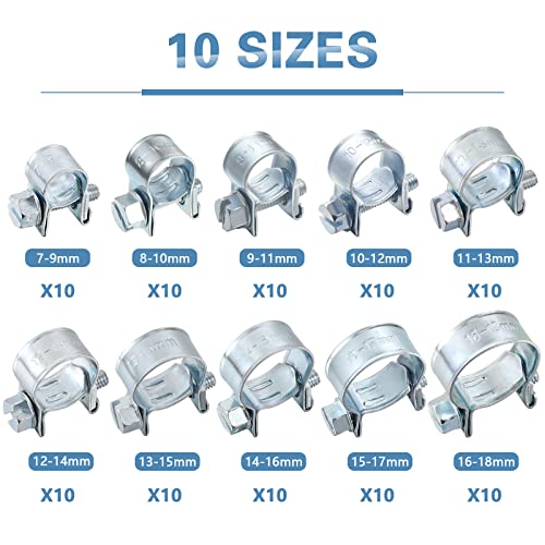 10-Pcs-Hose-Pipe-Clamps-Assortment-Kit-10-Sizes-7-18mm-Stainless-Steel-Mini-Injection-Adjustable-Tube-Fuel-Hose-Clips-for-Water-Pipe-Plumbing-Automotive-and-Mechanical-Application-14-16mm