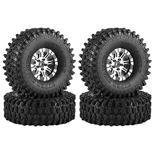 Shaluoman 1.9 inch Wheel & Tires Set for TRX4 Axial SCX10 D90,120MM Tires & Metal Alloy Beadlock Wheels for 1/10 RC Crawler