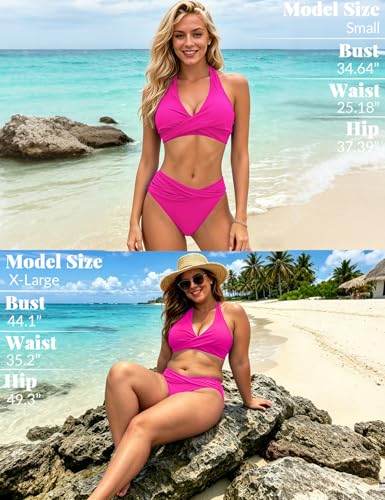 Image of Sopliagon Women's Bikini Sets Twist Front Two Piece Swimsuit Halter Bathing Suit