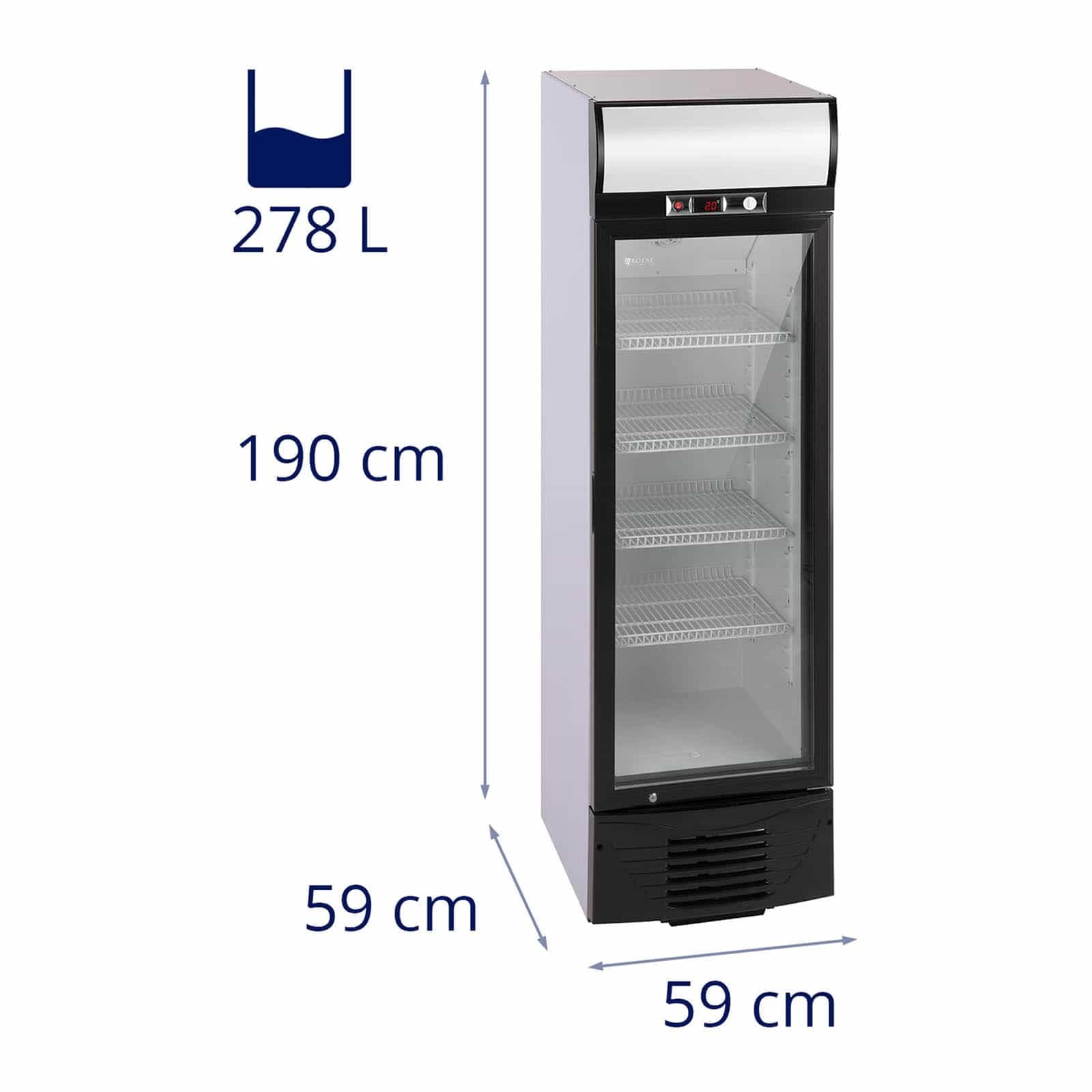 Royal Catering Nevera Expositora Para Bebidas RCGK-W278 (278 L, 210 W, 4 estantes, Puerta de cristal batiente con cerradura, Rango de temperatura 2–8 °C)