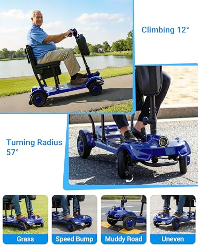 Image of 41LB Lightweight Mobility Scooters for Seniors - 4 Wheel Powered Mobility Scooter, 18.64 Mile Portable Folding Electric Scooter for Adults, Suit Camping Traveling, Airline Approved (1 Battery, Blue)