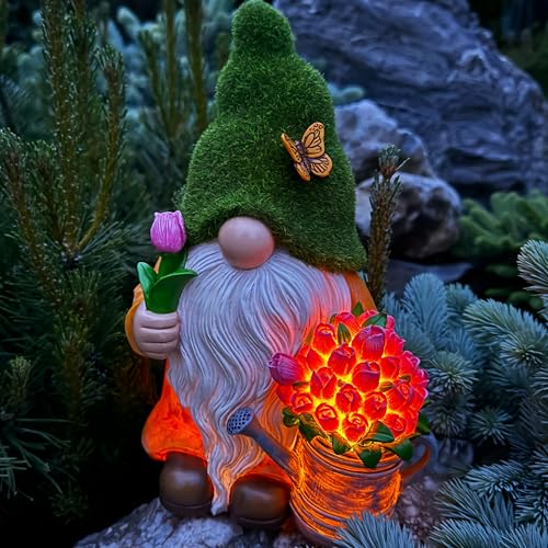 Mood Lab Garden Gnome - Solar Gnome Figurine with...