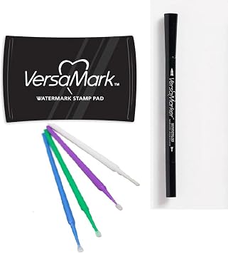 Tsukineko Versamark Watermark Embossing Bundles - Versamark Clear Watermark Stamp Pad - One Clear Embossing Ink Pad and Pen - with Trebbies Detail Sticks