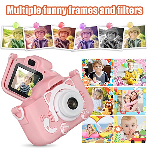 Vasttron Camera Toys For Kids 3 4 5 6 7 8 9 10 11 12 Years - Girls Boys Gift Digital Selfie Cameras Toddler Pink/Blue Cute Cat Camcorder Video Game Tools Children Electronics Toy With 32Gb Sd Card #TOP2
