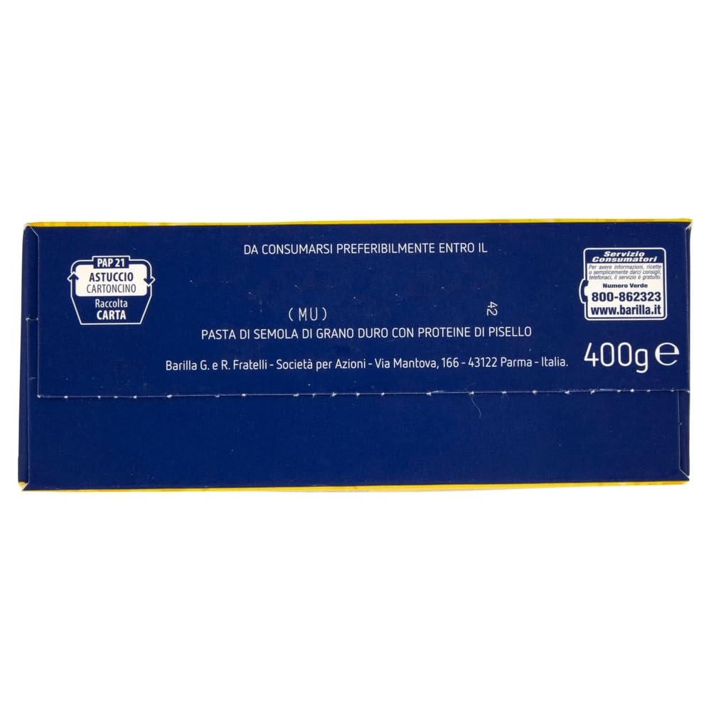Barilla Protein+ Pasta Fusilli– 28×400g / mit 20 g Protein/100g, pflanzlich, bronzegeschnitten, al dente Genuss + Beni Culinari Kostenloser Schlüsselanhänger