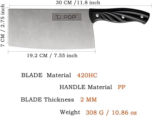 Miniatura 5 de TJ POP Cuchillo picador de carne de 7.4 pulgadas, cuchillo de chef chino profesional, cuchillo de carnicero afilado diseñado con espiga completa,