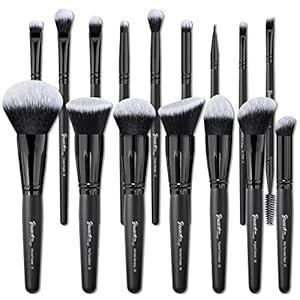 Bueart Design 16Pcs ULTRA SOFT Black labeled DENSE HAIR Makeup Brushes set Contains large powder Flat Foundation Ultimate Blending Make up Brush set Blush Face Brush Concealers contour Eyeshadow