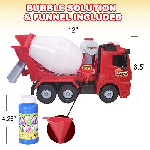Artcreativity Bubble Blowing Cement Truck Toy With Led And Sound Effects - 12 Inch Light Up Bump N Go Toy Car For Boys And Girls - Bubble Solution Included - Great Birthday Gift For Kids #TOP2