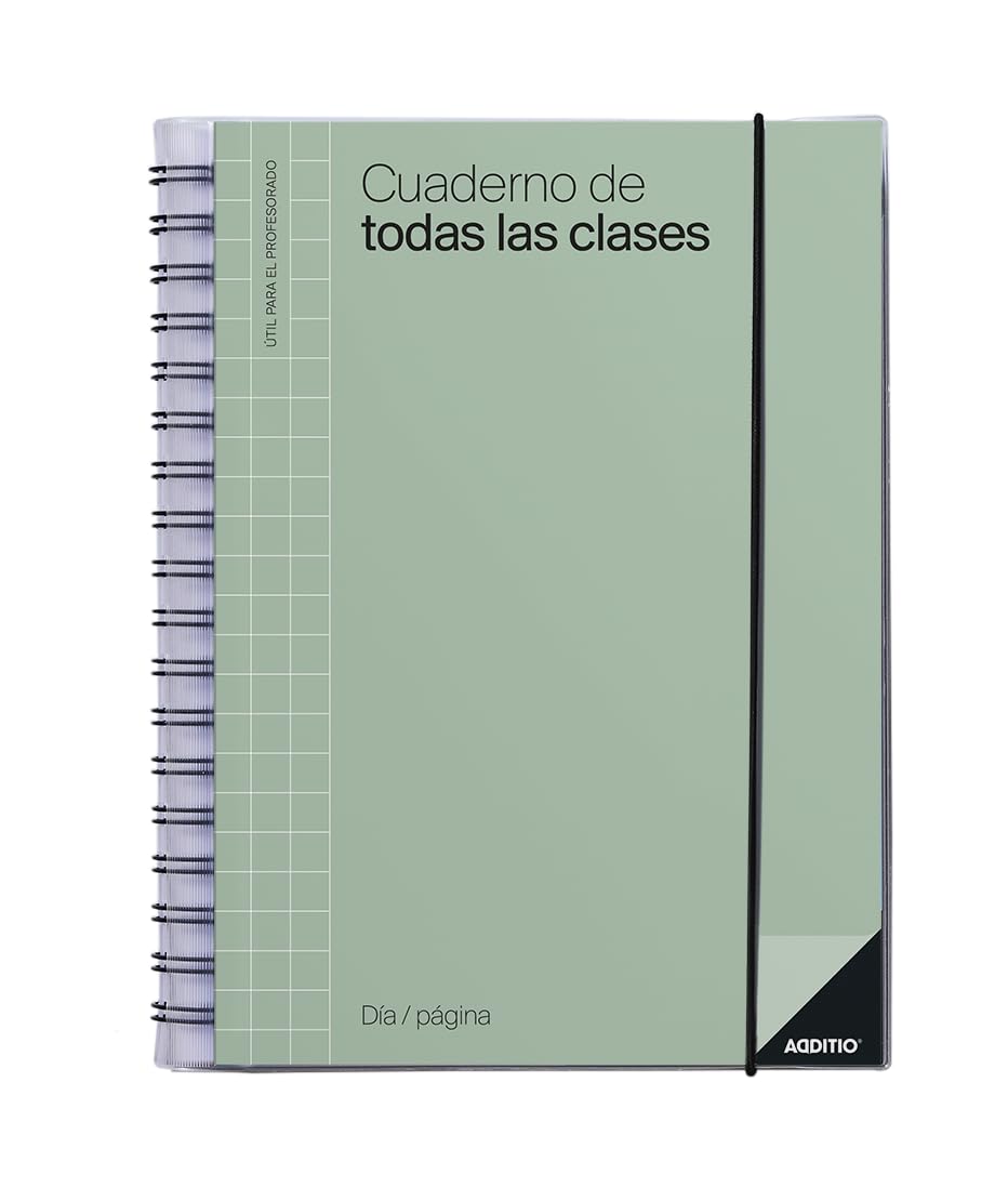 ADDITIO - Cuaderno de Todas las Clases día página para el profesorado | Planificación diaria con organización por meses | Evaluación continua | Tamaño 17 x 24 cm. | Español | Verde